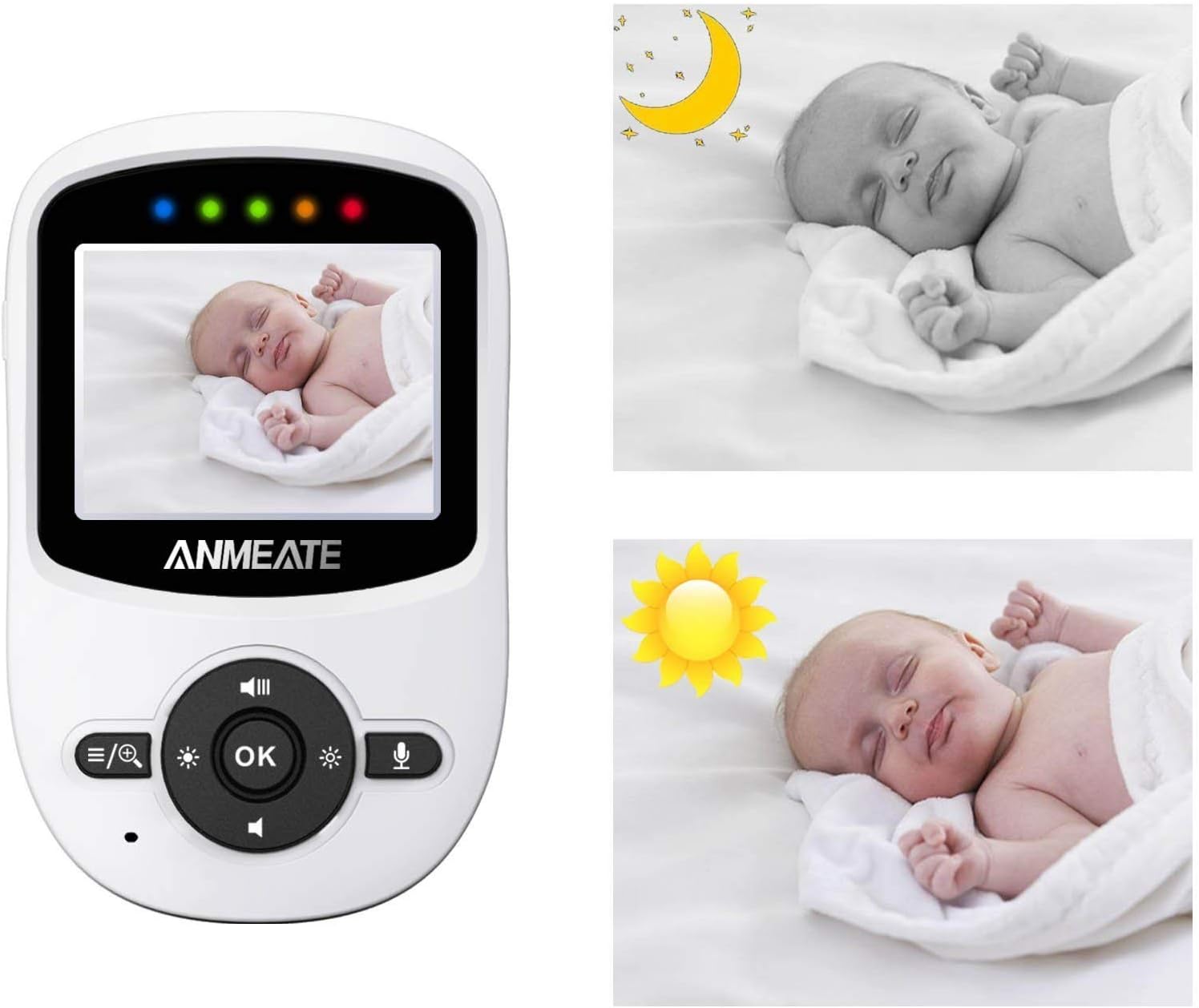 Video Baby Monitor with Digital Camera, ANMEATE Digital 2.4Ghz Wireless Video Monitor with Temperature Monitor, 960ft Transmission Range, 2-Way Talk, Night Vision, High Capacity Battery (White): Electronics