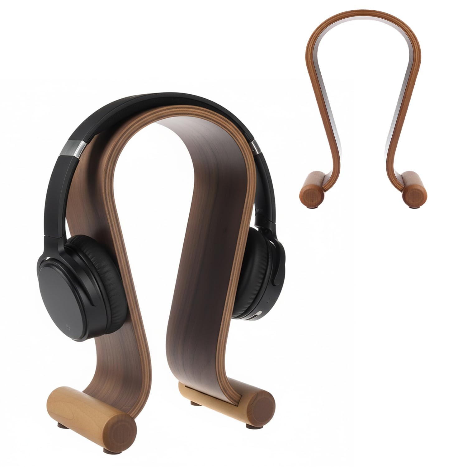 Maclean Headphones Stand Wooden Headset Stand Headphone Holder Universal Gaming Headset Vintage 257 x 130 x 80 mm (Nut Color)