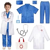 Meland Doctor Costume for Girls - Kids Scrubs with Lab Coat & Carry Bag, Doctor Dress Up for Halloween, Career Day Role Play