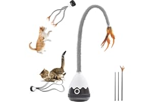 Petcronies Cat Toys Rechargeable Plush Cat Wand Toy with Silicone Teaser Tail, Electronic Cat Toys Interactive for Indoor Cats/Kittens, Automatic Exercise Cat Toy - Black