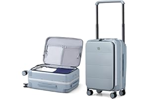 Hanke Top Opening Carry On Luggage, 20 Inch Zipperless Aluminum Frame Wide Handle Luggage, All-PC Hard Shell Trunk Suitcase with Spinner Wheels, TSA Airline Approved (Grey, 40L)