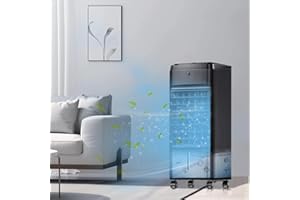 NOMEY Evaporative Air Cooler, 3-IN-1 Air Conditioner Portable for Room w/ 4 Modes & 3 Speed, 12H Timer, 1 Gal Detachable Water Tank, 4 Ice Packs, Remote, 70° Oscillation Air Cooler for Bedroom Indoor