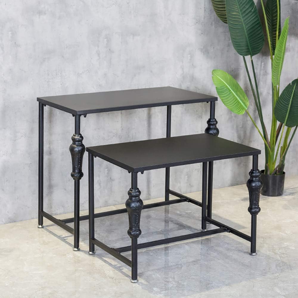 Industrial Retro Shoe Display Stand, Floor Shoes Storage Table, Garment/Bag/Shoe Display Shelf, Set of 2 Shoe Shelves for Retail Stores, Iron and Wood: Home Improvement