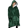 KFUBUO Wearable Blanket Hoodie for Adults Sherpa All Patterns Oversized Sweatshirt Blanket with Pockets Gifts for Mom Emerald Green