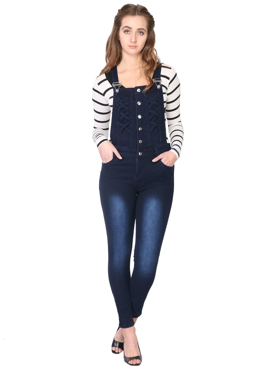 sfine denim solid casual dungaree for women