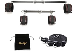 EXREIZST Expandable 2 Spreader Bar Set with Bag and 4 Fur Leather Straps with Nylon Belts Adjustable Home Yoga Bar Kit
