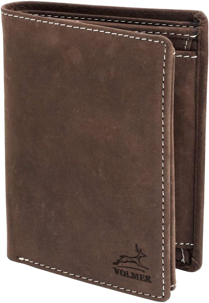 Fa.Volmer Hunter Wallet Real Leather with RFID Blocking Typ #VO14, Brown, 12,5 x 2,0 x 9,5 cm