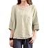 T-Shirt Femme Vogstyle En Coton Et Lin - Col Rond Avec Boutons, Manches 3/4 - Haut Jacquard Simple Et Chic