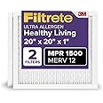 Filtrete 20x20x1 AC Furnace Air Filter, MERV 12, MPR 1500, CERTIFIED asthma & allergy friendly, 3 Month Pleated 1-Inch Electrostatic Air Cleaning Filter, Pack of 2 (Actual Size 19.69x19.69x0.78 in)