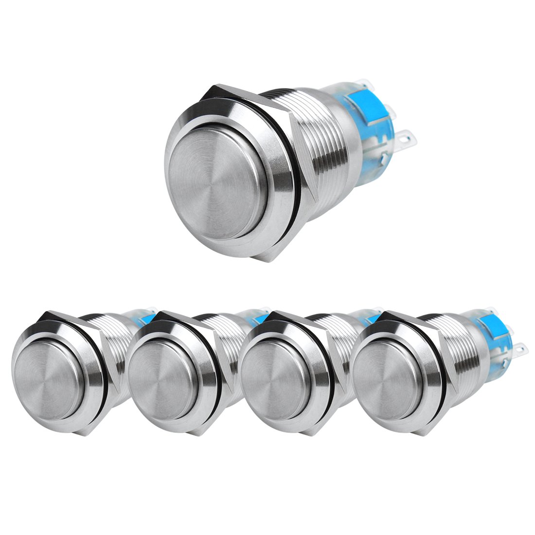 Larcele 19mm Momentary Push Button Switch,Waterproof DIY On Off Switch,5 Pieces JSANKG-06 (High Head,Momentary)