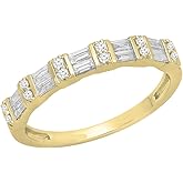 Dazzlingrock Collection 0.38 Ctw 10K Real Solid Gold Round & Baguette White Natural Diamond Women Anniversary Wedding Band