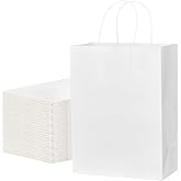 ECOEXTRA Gift Bags 100Pcs White Paper Bags with Handles Bulk 8x4.5x10.8 Inch White Gift Bag Medium Size, Kraft Paper Bag, Grocery Shopping Retail, Birthday Party Favors Wedding Sacks