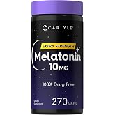 Carlyle Melatonin 10mg | 270 Tablets | with L-Theanine | Vegetarian, Non-GMO, Gluten Free Supplement