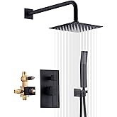 sumerain Matte Black Pressure Balance Shower Systems with 8 Inches Rain shower and Handheld, Rough-in Valve Body and Trim inc