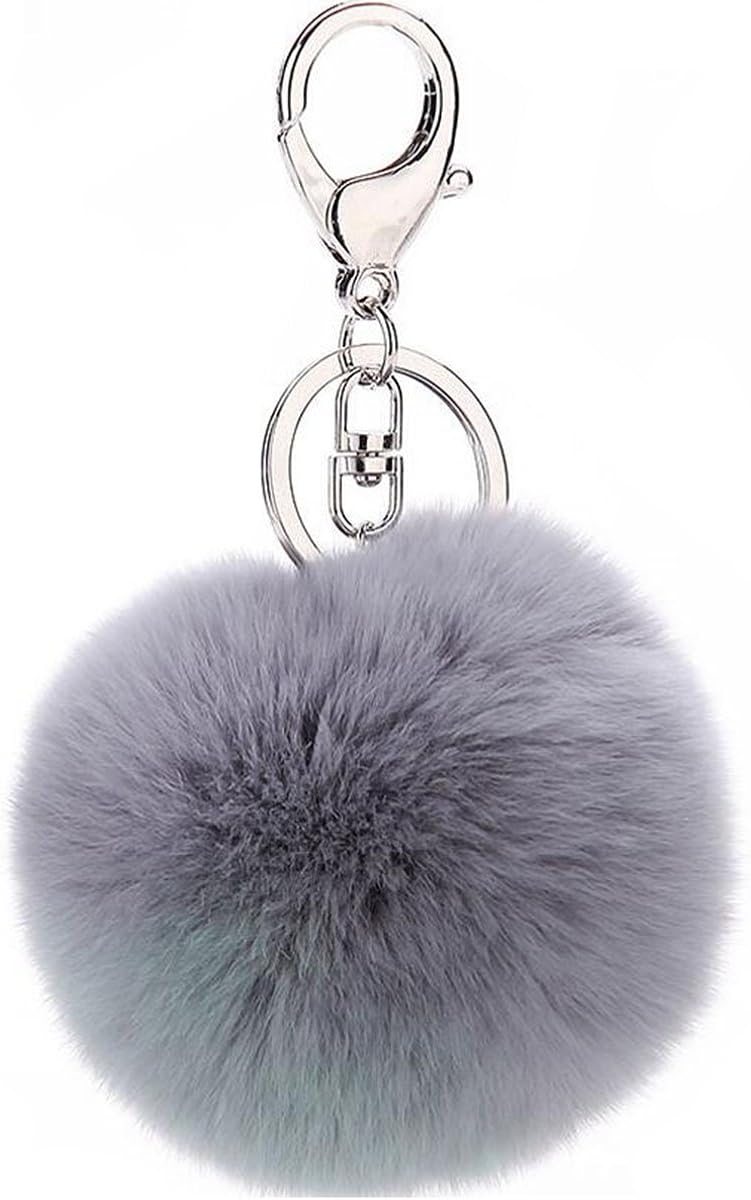 Cute Faux Rabbit Fur Ball Pom Pom Keychain Cityelf Car Key Ring Handbag Tote Bag Pendant Purse Charm (BLACK) at  Women’s Clothing store