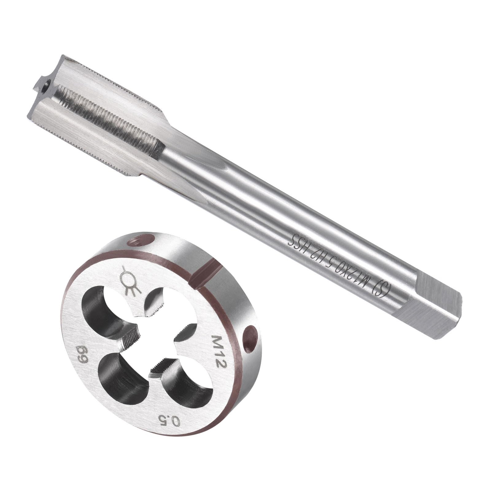 CoCud Tap and Die Set, M12 x 0.5 Thread, Metric High-Speed Steel Machine Screw Tap & Round Die Tool Kit - (Applications: for Threading Tapping Repairing), 1-Set