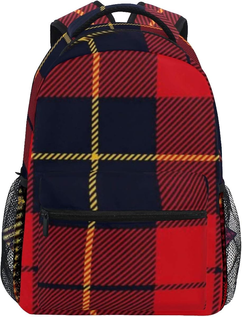NUXIANY Backpack Bag,Tartan Scottish Plaid Red Black Yellow