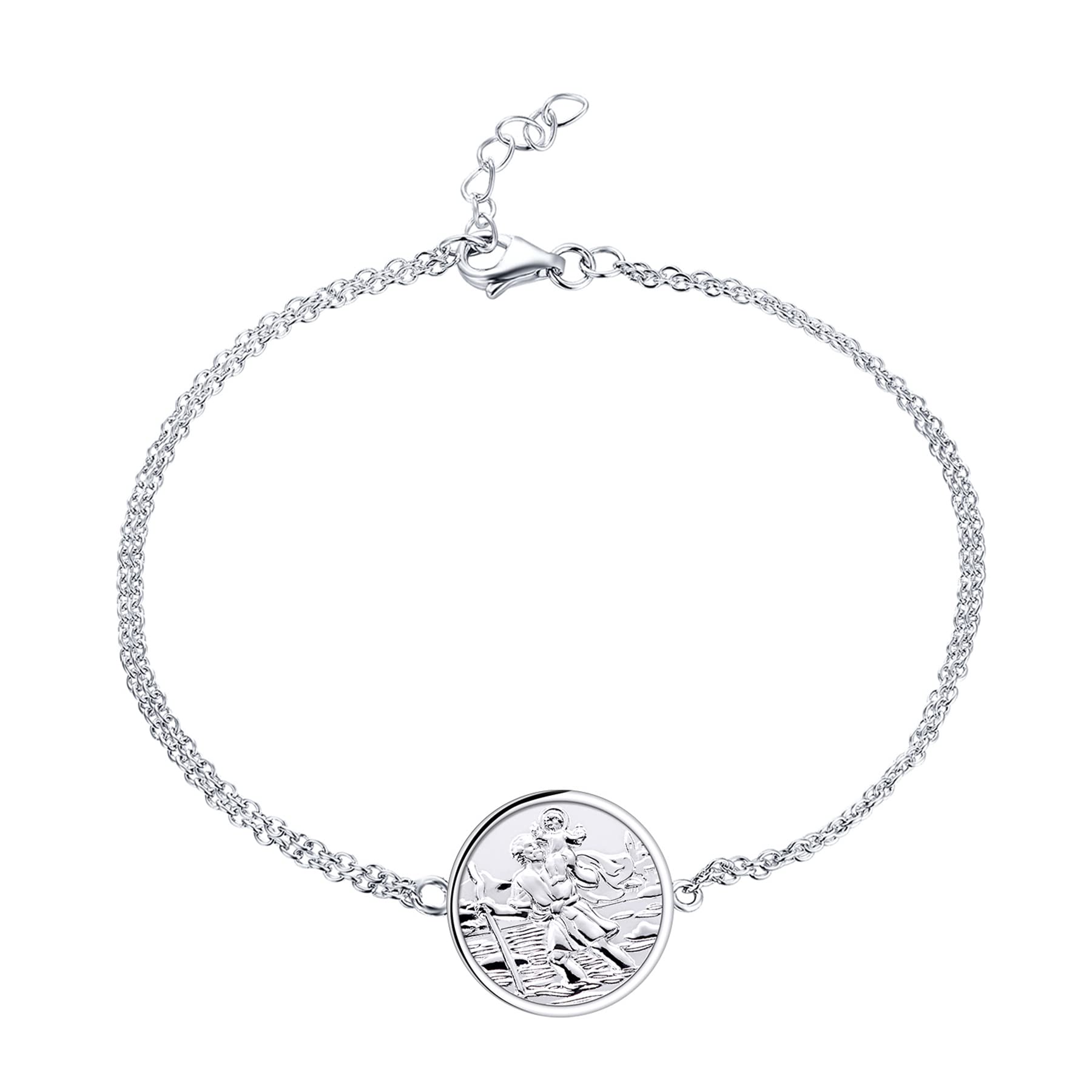 FJ Saint Christopher Bracelet 925 Sterling Silver St Christopher Bracelet for Men Women Religious Protector Talisman