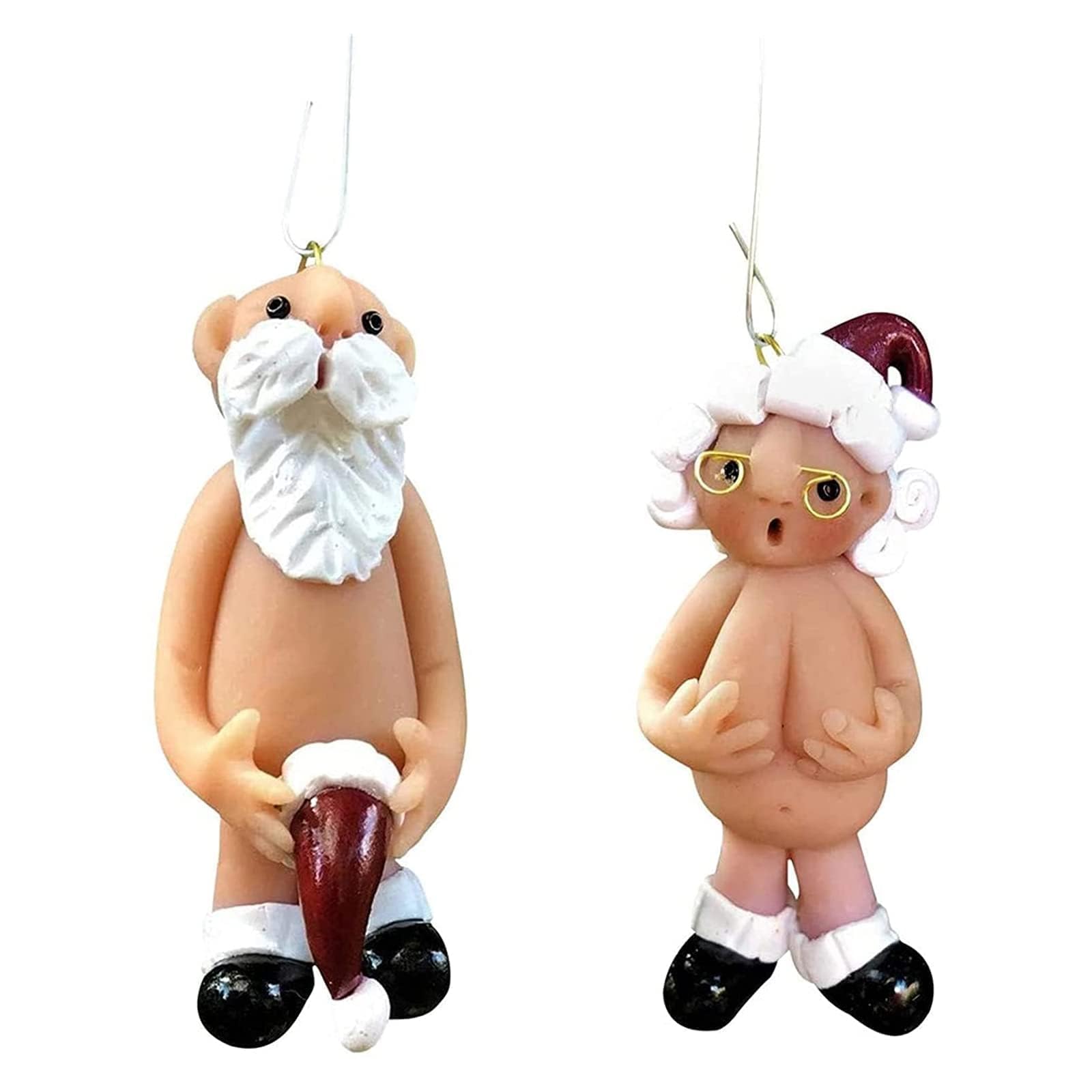 Christmas Naughty Santa Ornaments A Couple Naked Santa Claus Christmas Ornament Decorations Stocking Cap Santa Ornament Party Gifts (5cm, Man+Woman)