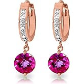 14k Rose Gold Hoop Earrings with Diamonds and Pink Topaz