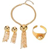 LifflyLadys Gold Necklace Long Tassels Chunky Gold Jewelry Set Golden Accessories for Women Wedding Jewelry for Brides Bridesmaids