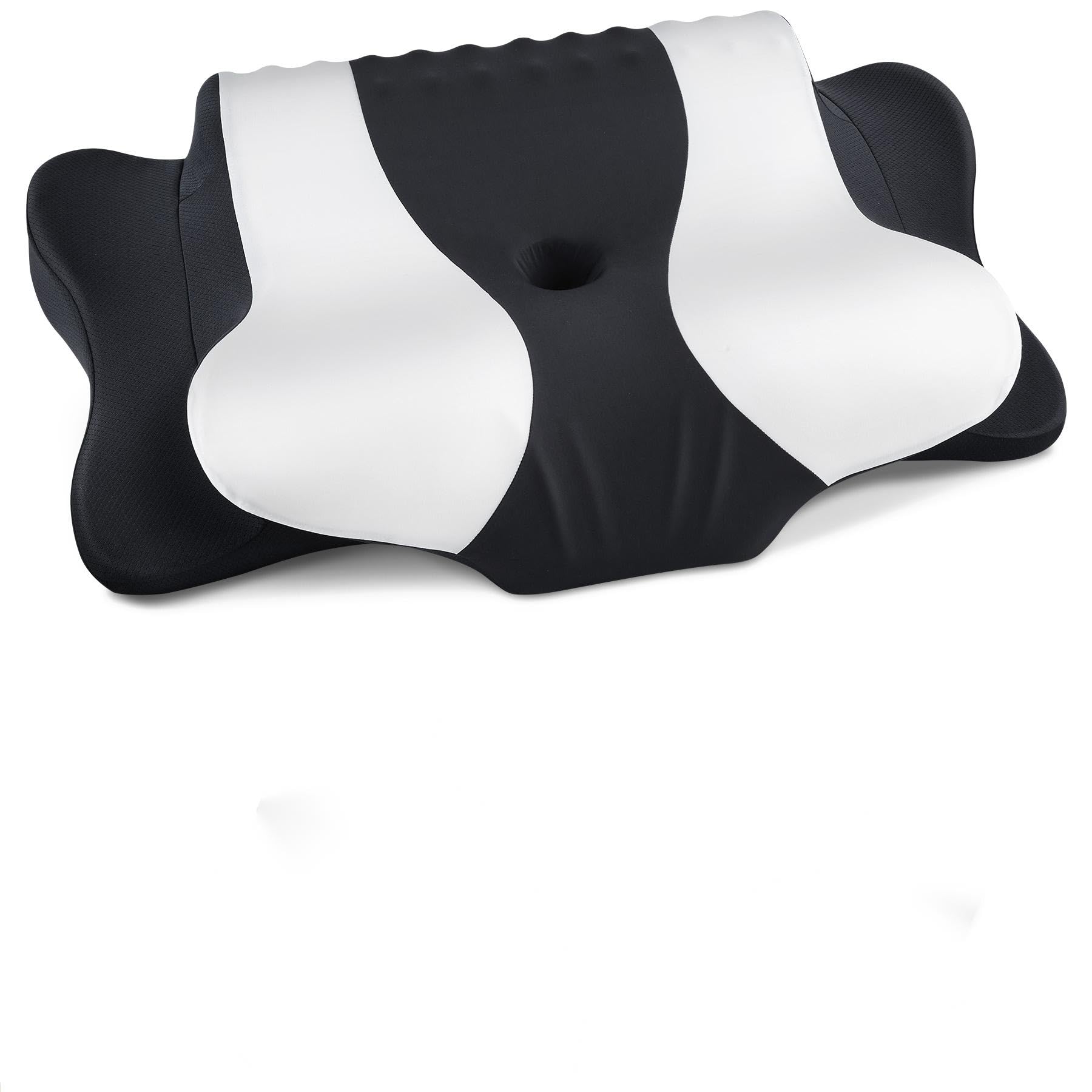 DONAMA Cervical Neck Pillow for Pain Relief, Orthopedic Contour Neck Pillow with Memory Foam Ergonomic Pillows with Dual Heights for Back, Stomach and Side Sleepers (Dark Black) Image