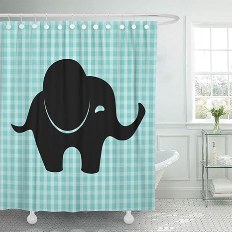 Amazon シャワーカーテン防水ポリエステル生地72 X 78インチアイコン小さなかわいい象のシルエットベクトルイラストフック付き黒動物家族セット装飾的な浴室のカーテン 0x180 Cm シャワーカーテン ホーム キッチン オンライン通販