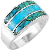 Turquoise Ring Sterling Silver 925 Genuine Gemstones Size 6 to 11