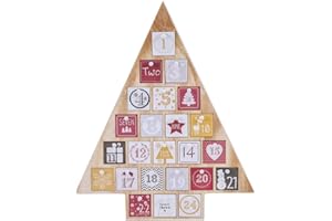 Juegoal Countdown to Christmas Calendar 2021 Nature Wooden Tree Shape Advent Calendar with 24 Storage Drawers, for Kids, 15" Tall