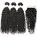 CYNOSURE Curly Human Hair Bundles with Closure 12A Brazilian Kinky Curly 3 Bundles with Closure 3 Bundles Natural Black Color 16 18 20+14inch Free Part Closure