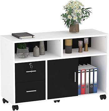Amazon Com Yitahome Wood File Cabinet 2 Drawer Mobile Lateral Filing Cabinet Storage Cabinet Printer Stand With Lock And Open Storage Shelves For Home Office White Kitchen Dining