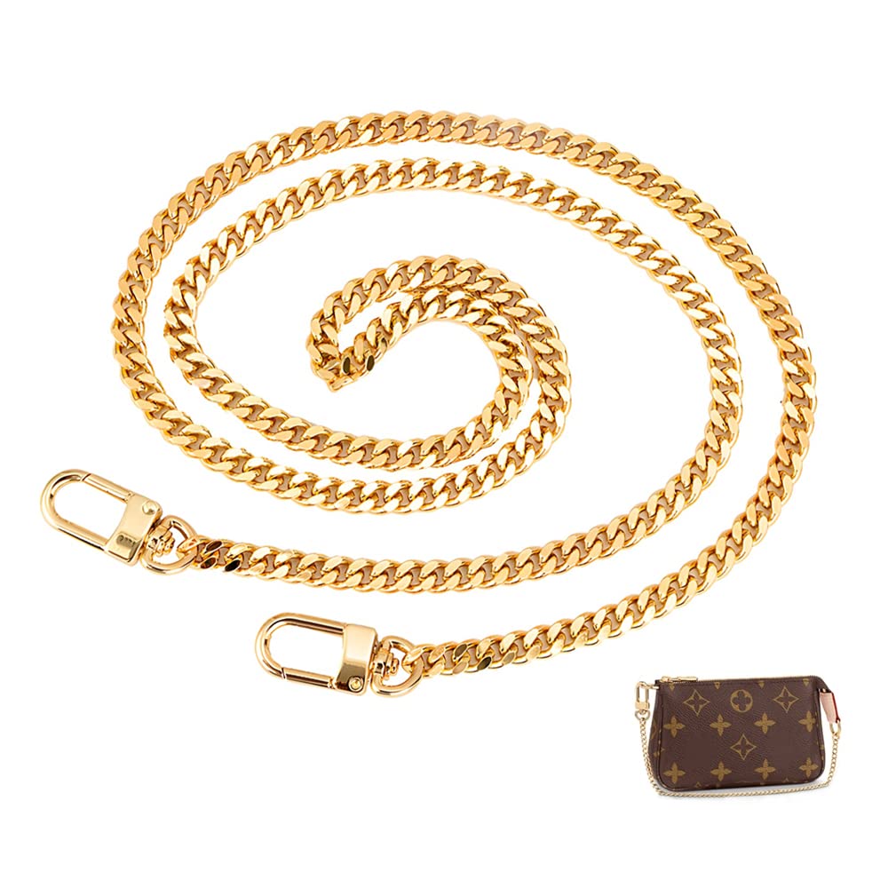 WACH AUF Purse Chain 120cm with Buckles, Gold Bag Chain Strap for DIY Handbags, Crossbody Bag Crafts (Golden)