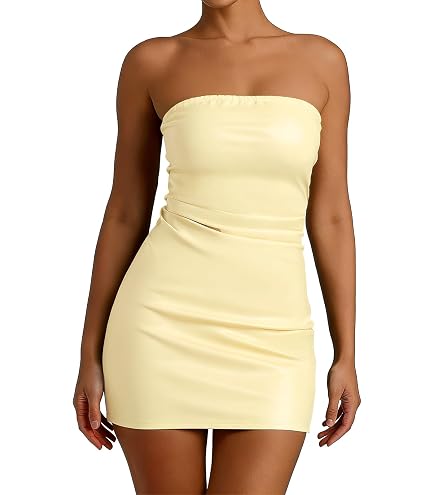 Pink Solid Color Leather Mini Dress (as1, Alpha, s, l, Regular, Regular, Small) at Amazon Women's Clothing store