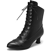 Seborluys Victorian Boots for Women Vintage Granny Boots Renaissance Witch Ankle Boots 70s Lace Up Booties Low Heel with Zipper