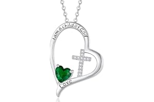RAODA I Am a Child of God Necklace Baptism First Communion Gifts for Girls initial heart necklace 4-6 girls' birthstone jewelry for girls 6-8 Heart Cross Gifts 18K White Gold Plated Necklace for Teen Girls Goddaughter Daughter