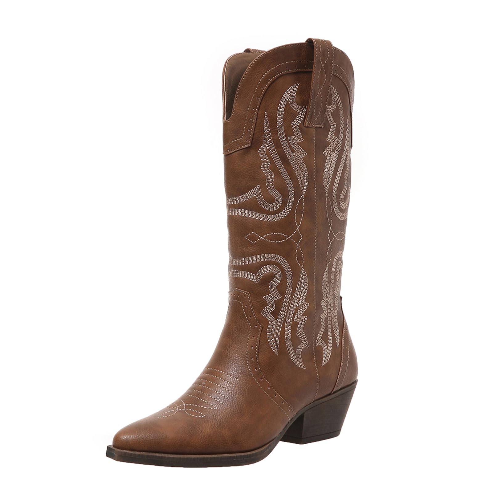 Bottes Cowboy Femmes Mi-mollet à Franges - Talon Bloc 6 Cm - Daim Souple - Style Western Vintage