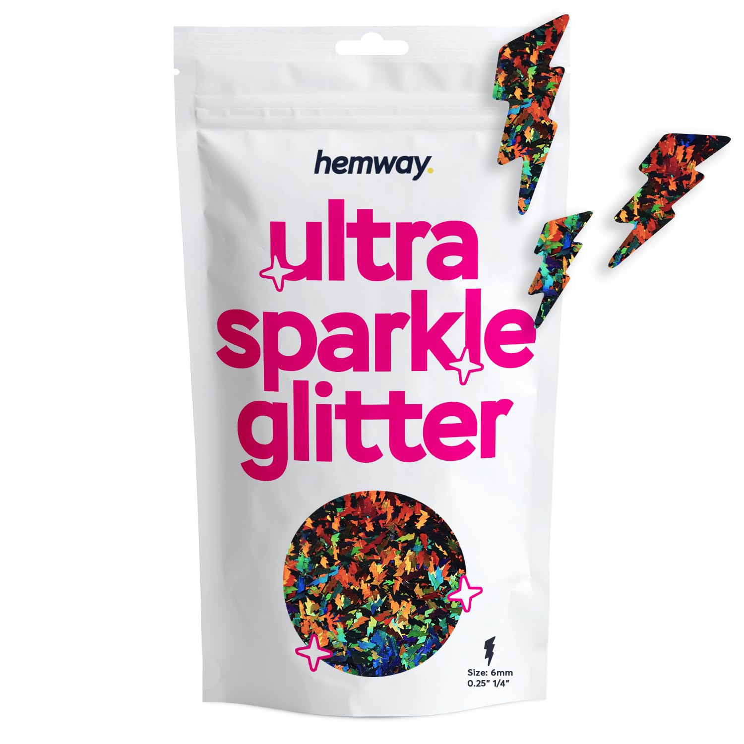 Hemway Ultra Sparkle Glitter Lightning Shape, 50g, Black Holographic | Shaped Glitter for Arts & Crafts, Nail Art, Crafting, Card Making, Sparkle Decoration