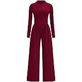 PRETTYGARDEN Long Sleeve Jumpsuit for Women 2026 Fall Date Night Rompers Dressy Casual One Piece Mock Neck Jumpsuits Pockets