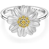 Sunflower You Are My Sunshine Ring Sterling Silver Sunshine Ring Two Tone Golden Silvery Jewelry Gift for Women