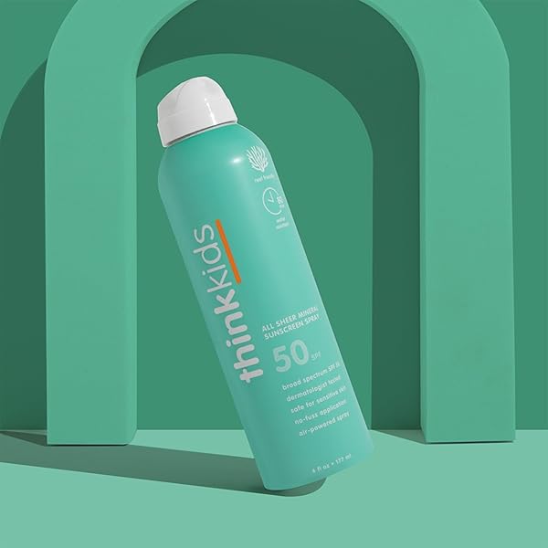 THINKSPORT KIDS SUNSCREEN SPRAY, SPF 50 ALL SHEER MINERAL SUNSCREEN, 6 FL OZ, WATER RESISTANT BABY & TODDLER, NATURAL ZINC OXIDE UVA/UVB PROTECTION