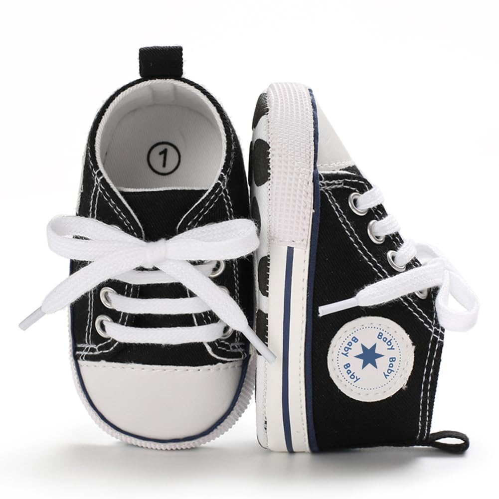 xioqen Unisex Baby Boys Girls Shoes, Newborn Infant Non-Slip Canvas Denim High Top Sneakers, Toddler First Walkers Shoes