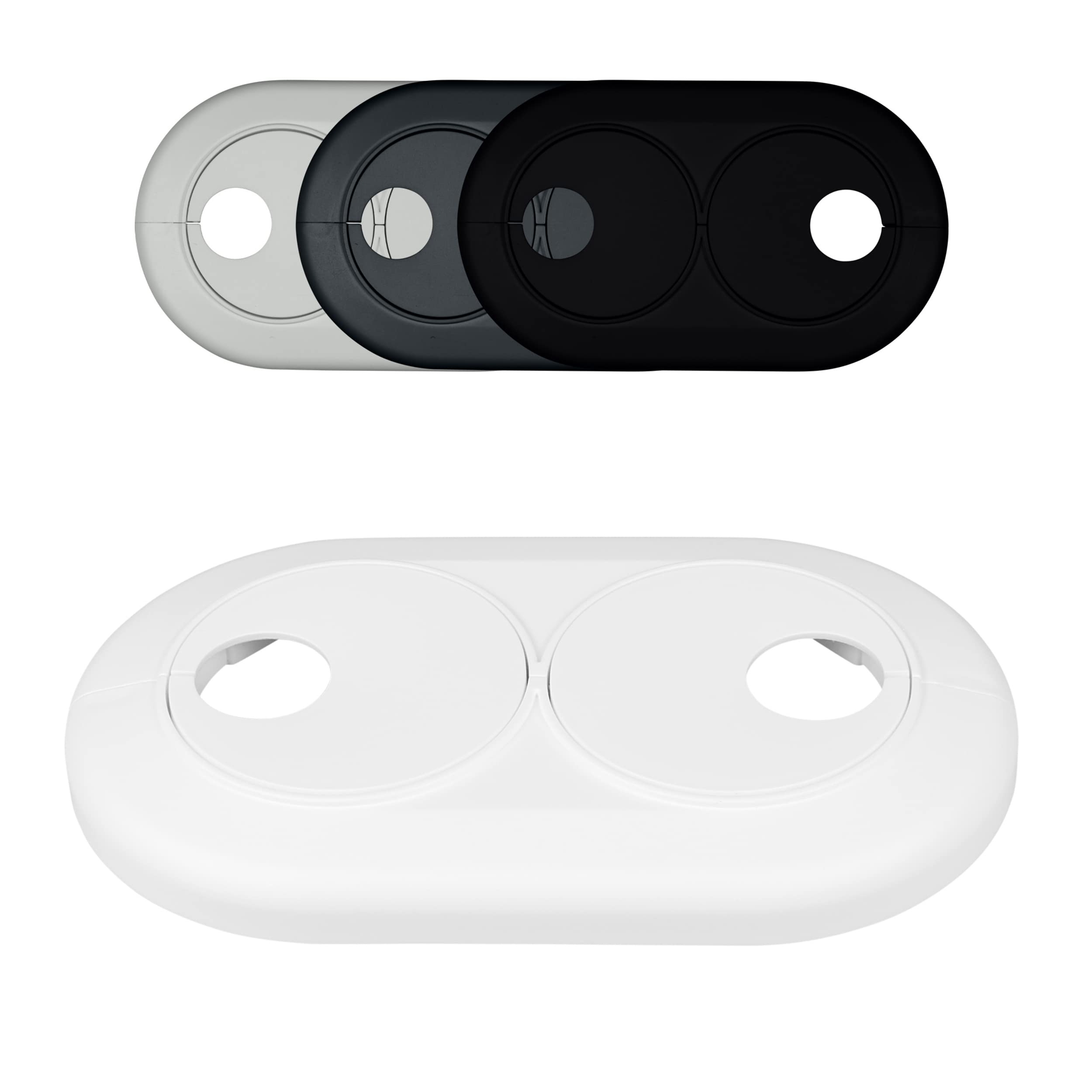 FUX 1 Radiator Pipe Covers Double Collars 15mm White - Heater Covers - Variable Spacing 28-63mm