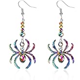 Gothic Spider Dangle Earrings,Vintage Punk Spider Earrings Color Crystal Gem Spider Drop Earrings Goth Funny Spider Earrings Halloween Jewelry for Women