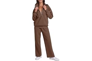 ANRABESS Women 2 Piece Outfits Sweatsuit Oversized Half Zip Sweatshirt Matching Wide Leg Sweatpant Lounge Set Fall Tracksuit
