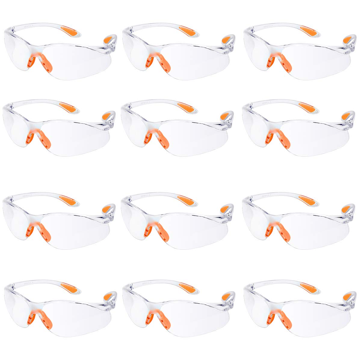 Safety Glasses Pack of 12 Safety Goggles Eyewear Safety Specs Clear Eye Protection Glasses Protective Safety Glasses for Work Personal Protective Equipment Security Glasses Anti Dust/Scratch/Mist/Wind