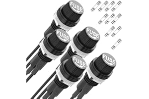 Fuse Holder, Malictele 5x20mm Fuse Holder 12V DC 250V AC Fuse Holde Panel Mount with Pre-Soldered Wires Fast Blow Glass Fuse kit- 5Pack