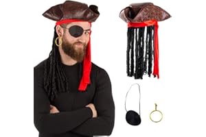 Tigerdoe Pirate Hat with Dreadlocks - Tricorn Hat - Caribbean Pirate Costume Accessories (3 Pc Set), Brown
