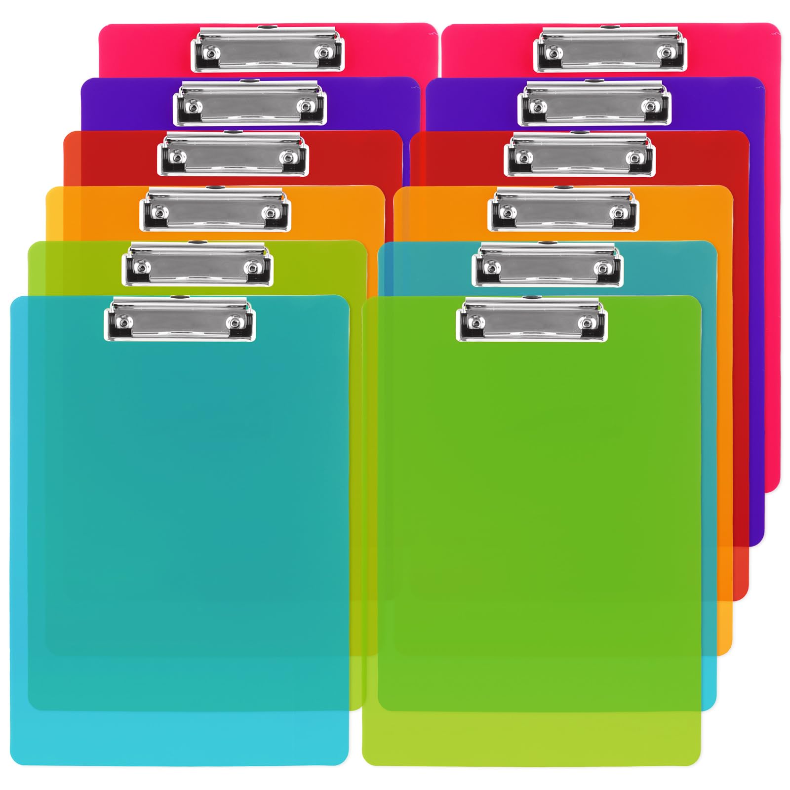CYEER Clipboard A4 Pack of 12, Clip Boards A4 with Hanging Hole, Plastic Clipboards with Low Profile Clip for School, Office, Restaurant, 6 Colour