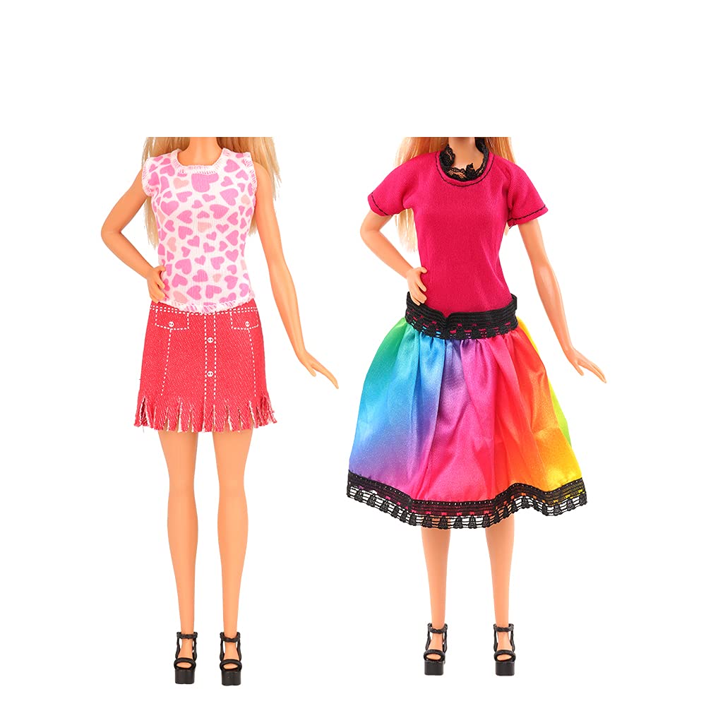Miunana 30 pcs Doll Clothes and Accessories 10 Fashion Clothes Set 10 Fashion Skirts 10 Doll Shoes 10 Doll Heart Hangers Perfect for 11.5 inch Dolls