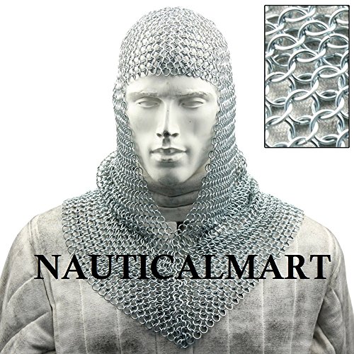 Medieval Battle Chainmail V Faced Mild Steel Coif By Nauticalmart